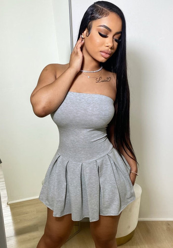 Women Summer Solid Strapless Dress