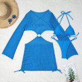 Women mesh hollow drawstring Lace-Up Swimwear Three-Piece