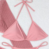 Women mesh hollow drawstring Lace-Up Swimwear Three-Piece