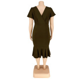 Fashion Plus Size Women's Summer Style V-Neck Solid Bodycon Dress