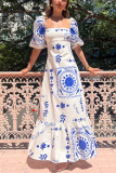 Women Casual Off Shoulder Printed lantern sleeve dress