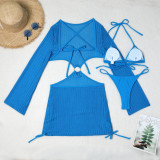 Women mesh hollow drawstring Lace-Up Swimwear Three-Piece