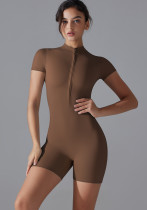 Women Solid Zipper Short Sleeve Sports Fitness Yoga Romper Women Solid Zipper Short Sleeve Sports Fitness Yoga Romper