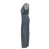 Women's Casual Sleeveless Denim Wide Leg Jumpsuit