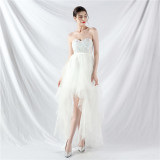 Bridesmaid Strapless Sequin Mesh Patchwork Mesh Formal Party Evening Dress Bride Wedding Gown