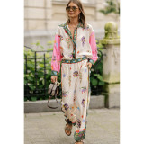 Spring And Autumn Long Sleeve Pocket Print Shirt Pants Loose Casual Two-Piece Suit For Women