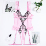 Women Embroidered Patchwork Polka Dot Net Bodysuit Sexy Lingerie