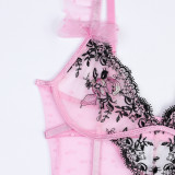 Women Embroidered Patchwork Polka Dot Net Bodysuit Sexy Lingerie