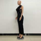 Women's High Neck Fashion Sleeveless Lace Patchwork Straight Leg Women's Jumpsuit