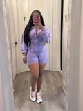 Women's Turndown Collar Deep V Tight Fitting Long Sleeve Jumpsuit