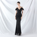 Luxury Sequins Plus Size Formal Party Evening Dress