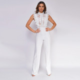 Women's High Neck Fashion Sleeveless Lace Patchwork Straight Leg Women's Jumpsuit