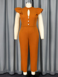 Women Style Cape Sleeve Half High Neck Sexy Hollow Formal Party Jumpsuit