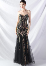 Sequin Mesh Patchwork Strapless Mermaid Evening Dress Sequin Mesh Patchwork Strapless Mermaid Evening Dress