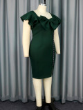 Women Chic Square Neck Bow Beaded Formal Party Dress