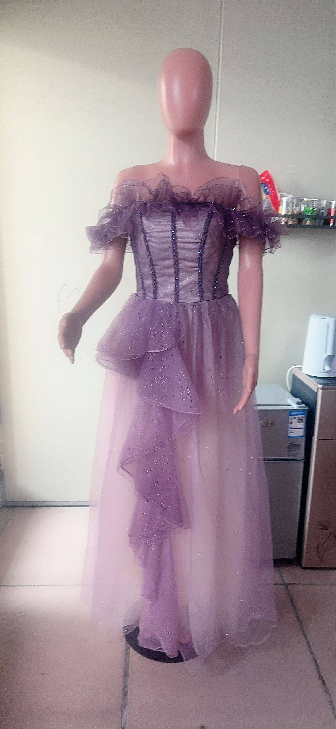 Purple Evening Dress Summer Women Off Shoulder Elegant Chic Long Cantata Dress(Processing time need 3-6 days)