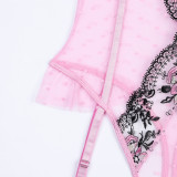 Women Embroidered Patchwork Polka Dot Net Bodysuit Sexy Lingerie