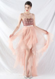 Bridesmaid Strapless Sequin Mesh Patchwork Mesh Formal Party Evening Dress Bride Wedding Gown