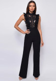 Women's High Neck Fashion Sleeveless Lace Patchwork Straight Leg Women's Jumpsuit