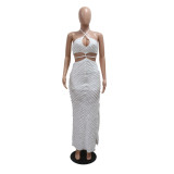 Women Sexy Halter Neck Lace Hollow Dress