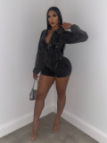 Women's Turndown Collar Deep V Tight Fitting Long Sleeve Jumpsuit