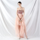 Bridesmaid Strapless Sequin Mesh Patchwork Mesh Formal Party Evening Dress Bride Wedding Gown