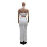 Women Sexy Halter Neck Lace Hollow Dress