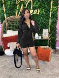 Women's Turndown Collar Deep V Tight Fitting Long Sleeve Jumpsuit