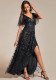 Elegant Embroidered Sequined Prom Dress Ruffle Sleeve Fishtail Long Evening Dress
