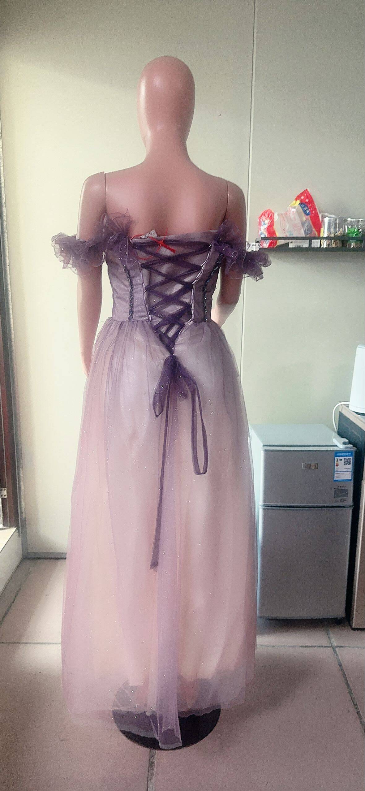 Purple Evening Dress Summer Women Off Shoulder Elegant Chic Long Cantata Dress(Processing time need 3-6 days)