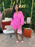 Women's Turndown Collar Deep V Tight Fitting Long Sleeve Jumpsuit