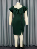 Women Chic Square Neck Bow Beaded Formal Party Dress
