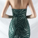 Sequin Mesh Patchwork Strapless Mermaid Evening Dress