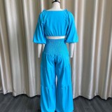 Women Spring Casual V-neck Sleeveless High Waist Solid Cascading Ruffle Loose Plus Size Two Piece Pants Set