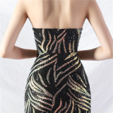 Sequin Mesh Patchwork Strapless Mermaid Evening Dress
