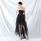 Bridesmaid Strapless Sequin Mesh Patchwork Mesh Formal Party Evening Dress Bride Wedding Gown