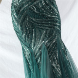 Sequin Mesh Patchwork Strapless Mermaid Evening Dress
