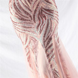 Sequin Mesh Patchwork Strapless Mermaid Evening Dress