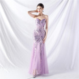 Sequin Mesh Patchwork Strapless Mermaid Evening Dress