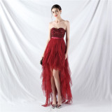 Bridesmaid Strapless Sequin Mesh Patchwork Mesh Formal Party Evening Dress Bride Wedding Gown