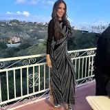 Women Beaded See-Through Patchwork Bodycon Elastic slit dress