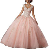 Bride Princess Fantasy Chic V-Neck Puffy Wedding Dress（Processing time need 3-6 days）