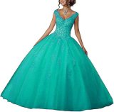 Bride Princess Fantasy Chic V-Neck Puffy Wedding Dress（Processing time need 3-6 days）