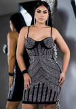 Women sexy beaded suspender elastic bodycon dress