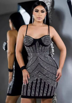 Women sexy beaded suspender elastic bodycon dress Women sexy beaded suspender elastic bodycon dress