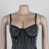 Women sexy beaded suspender elastic bodycon dress