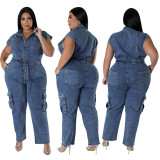 Women Elastic washed denim jumpsuit