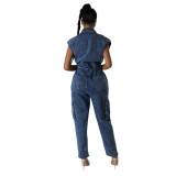 Women Elastic washed denim jumpsuit