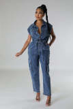Women Elastic washed denim jumpsuit