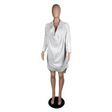 Women's nightclub low cut deep v sexy solid color dress